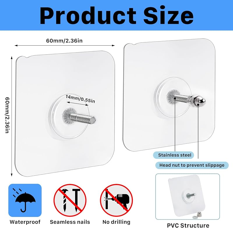 20 Ganchos Adhesivos para Pared sin Clavos Resistentes