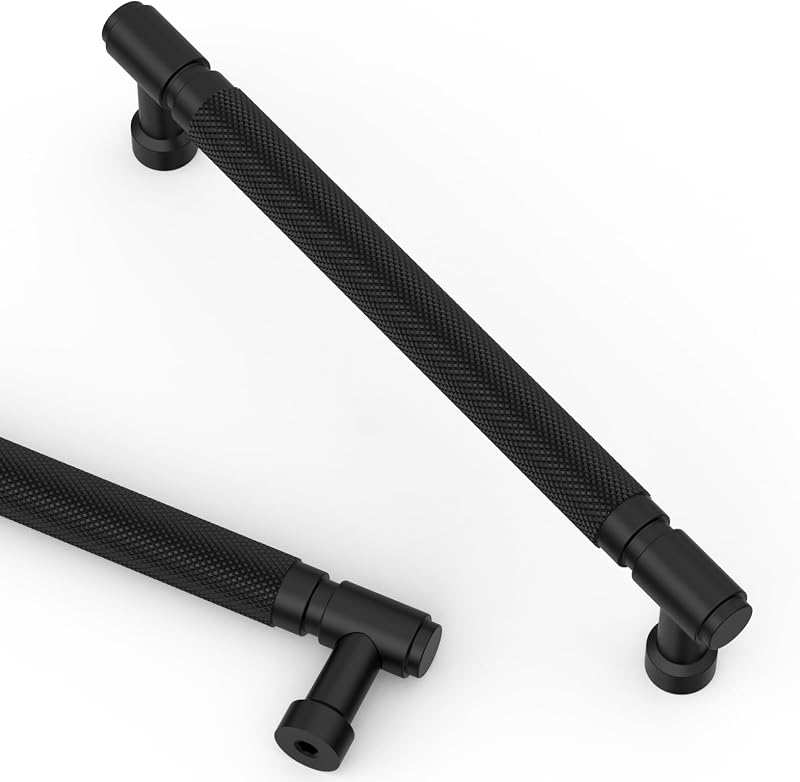 10 Tiradores Gabinete Negro Mate 6.3" Moleteadas