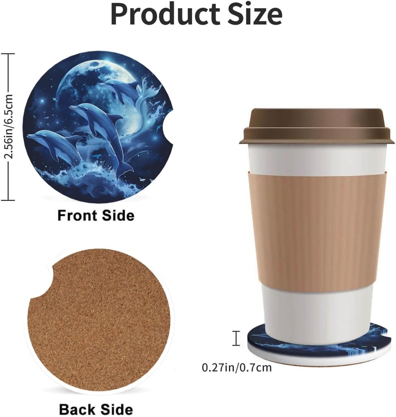 Posavasos auto 2uds diseño delfín y luna absorbente