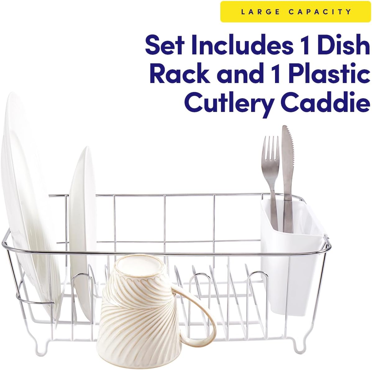 Set 2 Pzas Escurridor Platos Metal Soporte Utensilios Blanco