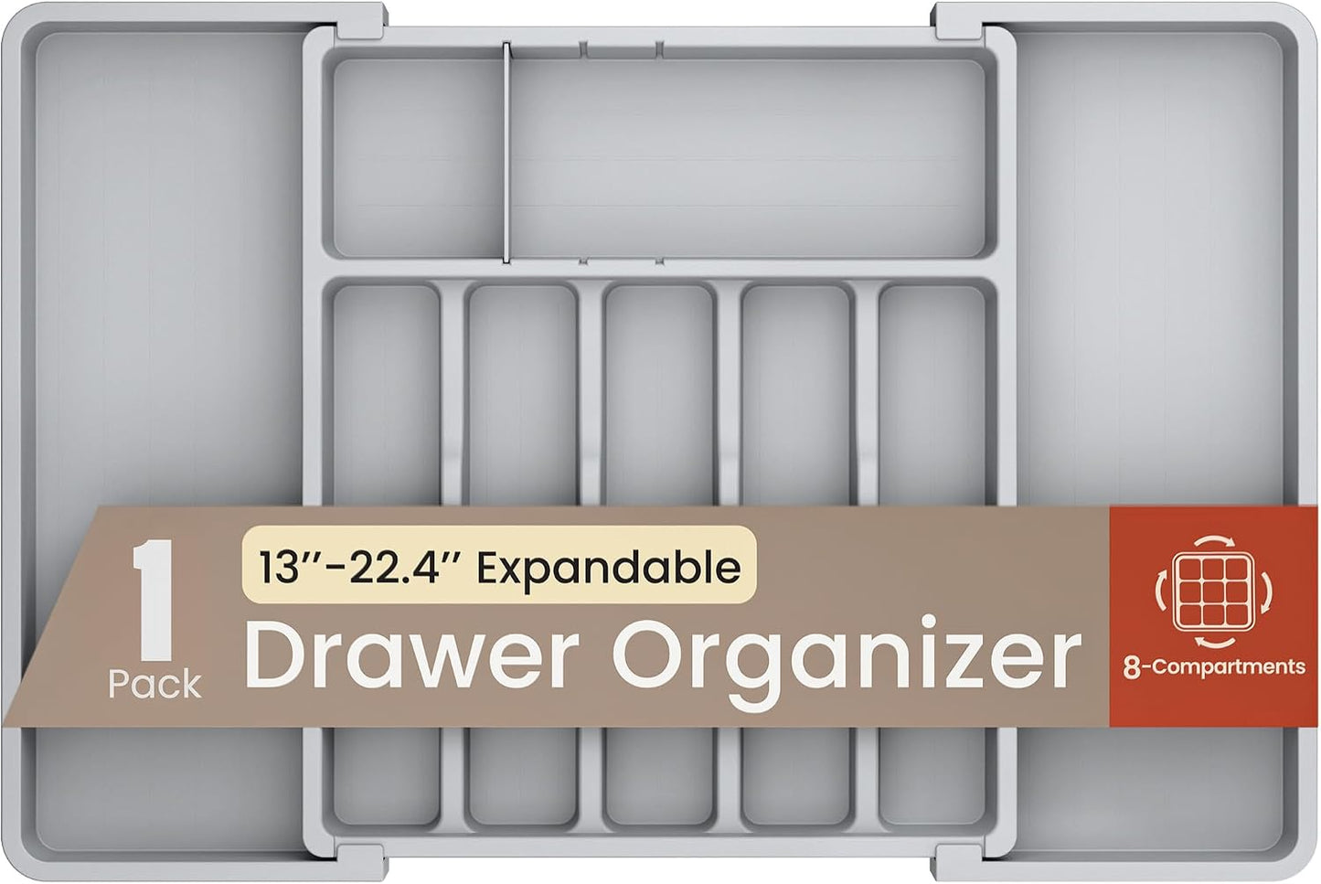 Organiz. cajones utensilios 13-22.4pulg 8 compartimentos gris