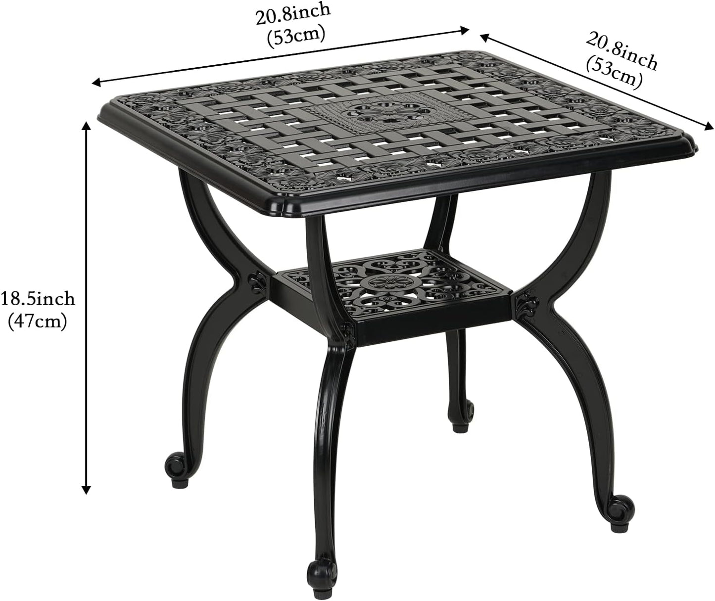 Mesa auxiliar aluminio fundido exterior cuadrada negra