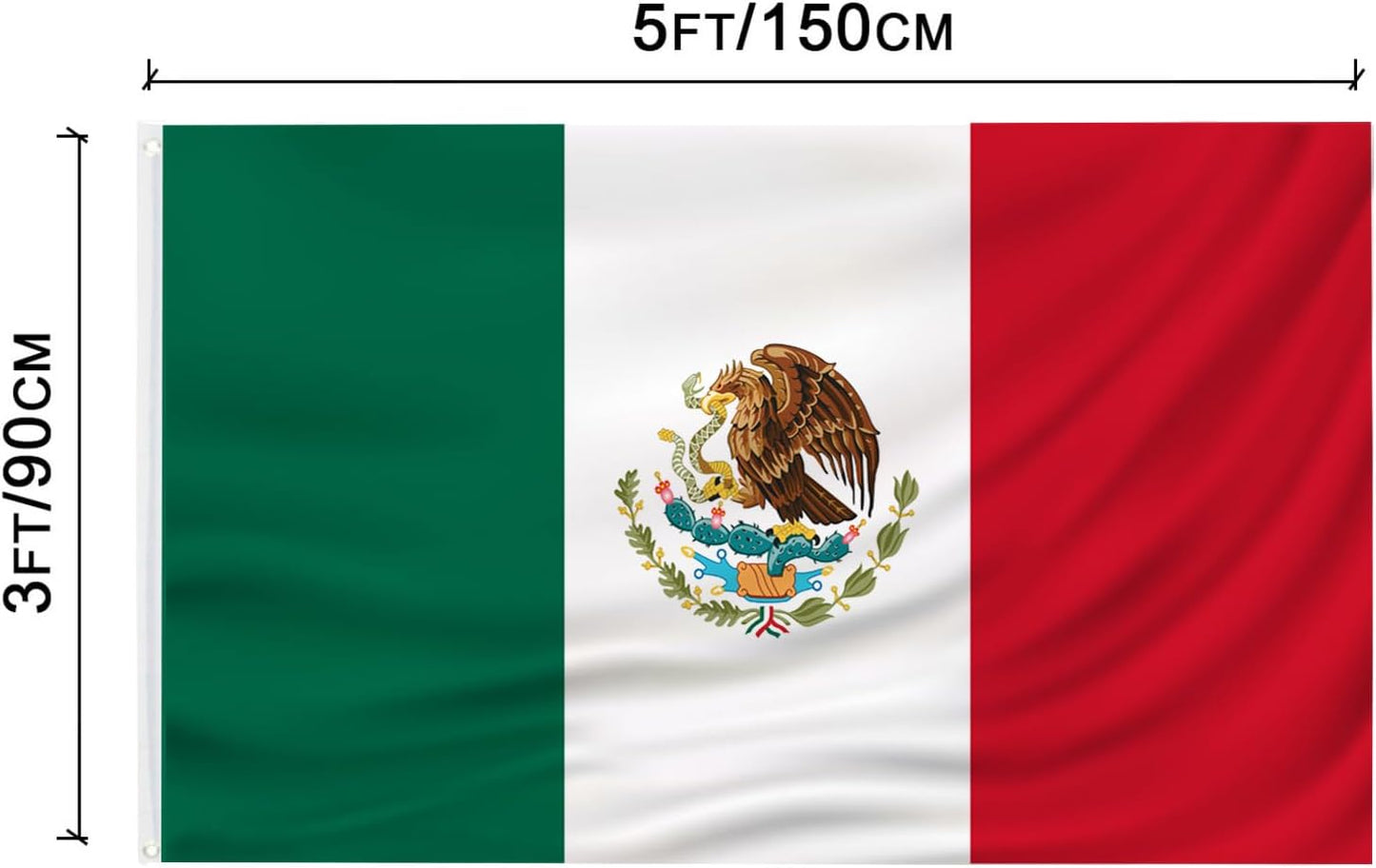 Bandera Mexicana 3x5ft Lona Poliéster Doble Costura Ojales Latón