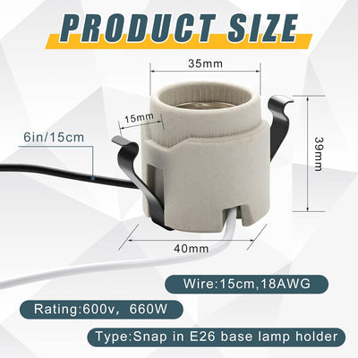 2 Enchufes Porcelana Base Mediana E26 6pulg 660W 600V