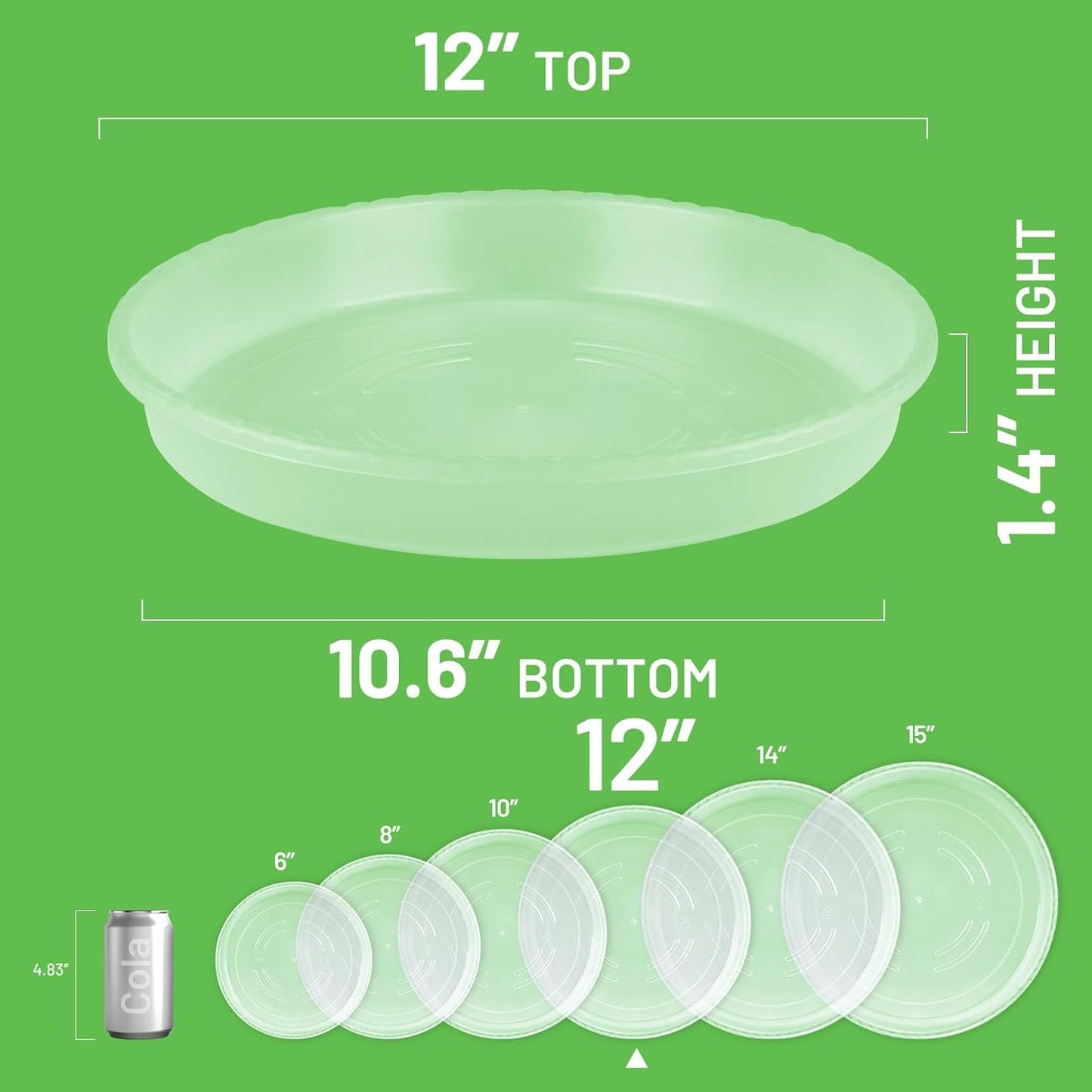 6 Pzas Platillos Plástico 12pulg Transparente para Macetas
