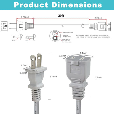 Cable extensión 20ft 16AWG 13A gris para lámparas