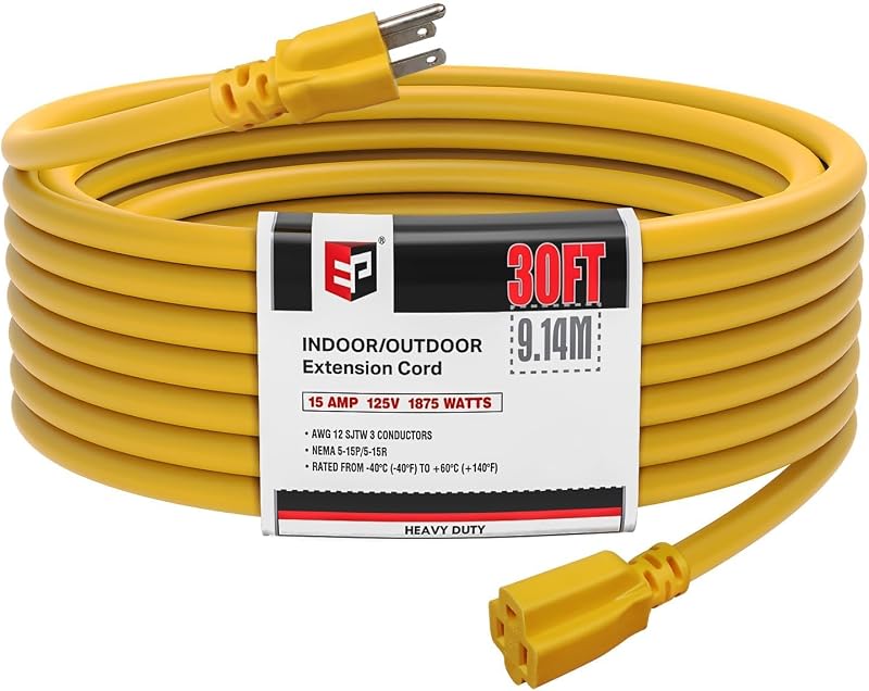 Cable extensión resistente exterior 30ft 12/3 SJTW amarillo