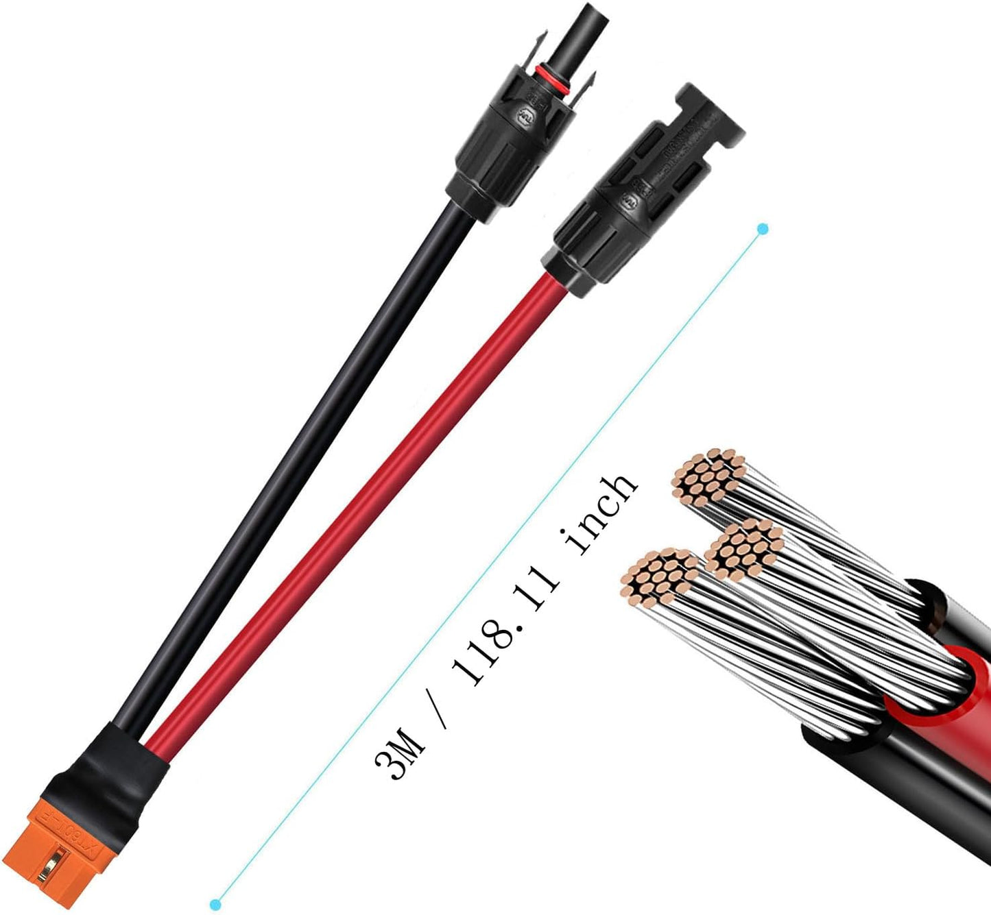 Cable extensión solar XT60i 10AWG 6mm2 comp 9.8 pies