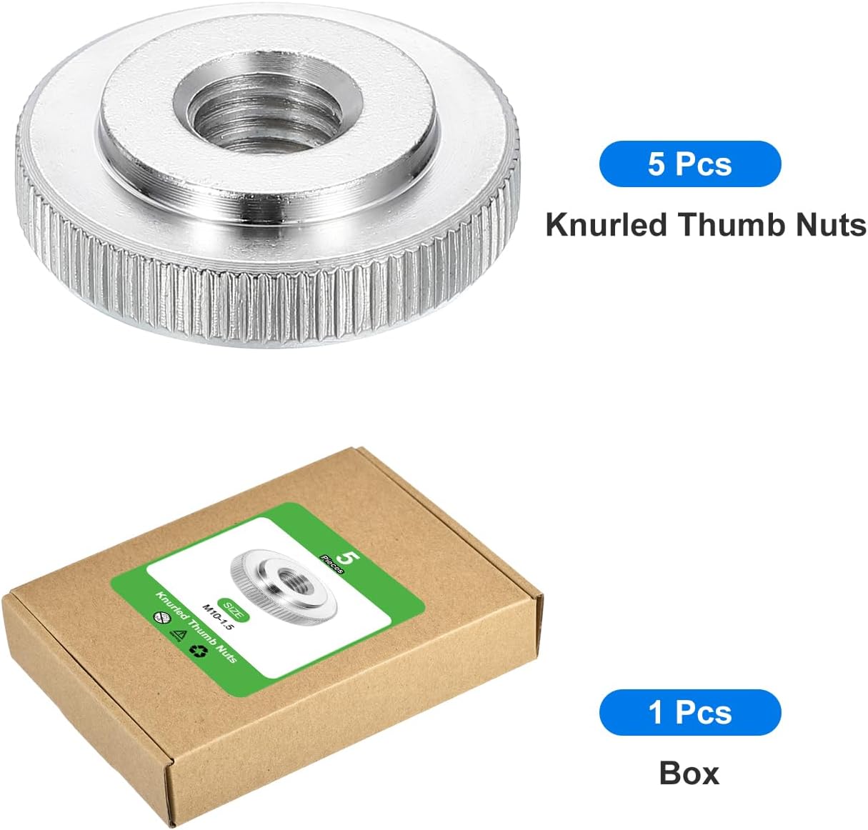 5 Pzas Tuercas M10 Acero Inox 304 Plateado