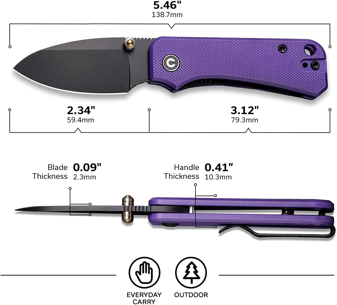 Cuchillo plegable EDC hoja 2.34pulg abridor titanio morado