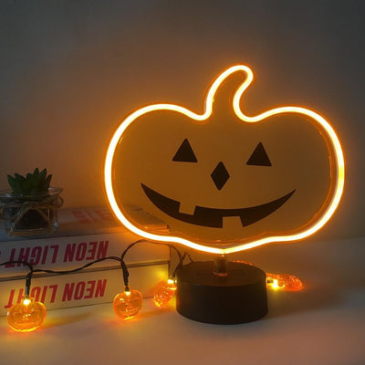 Letrero neón calabaza naranja luz USB Halloween