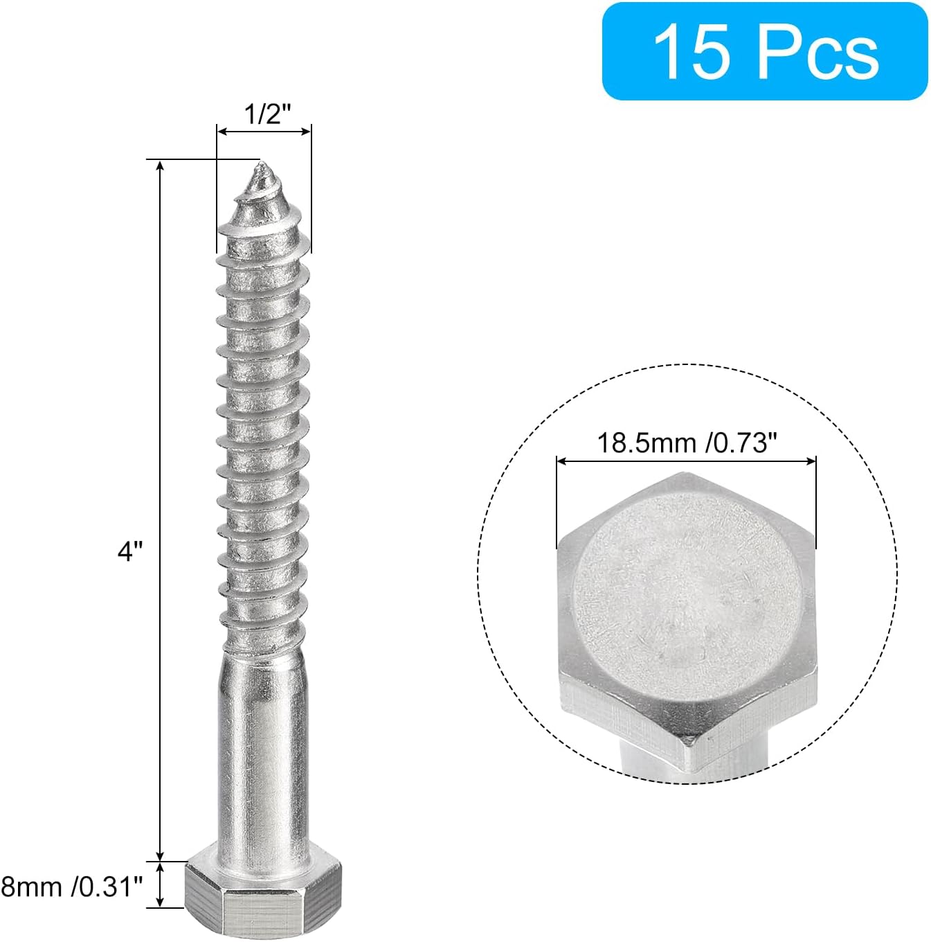 Tornillos hexagonales acero inox 304 1/2x4