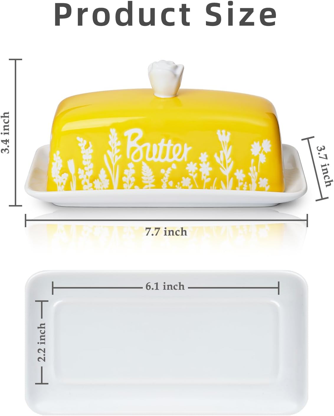 Mantequillera cerámica con tapa perilla diseño floral amarillo