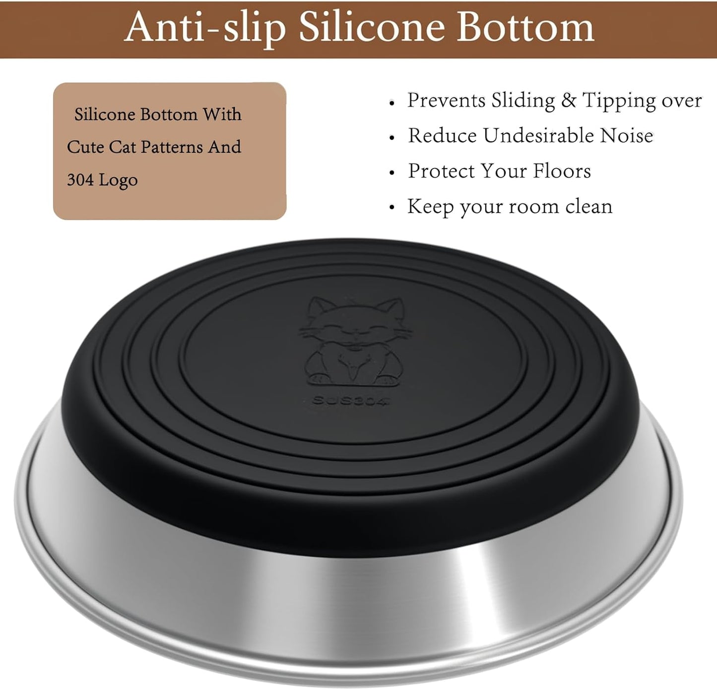 2 Pzas Cuencos Acero Inox para Gatos con Base Antiderrap