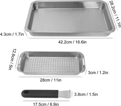 Set 5 Canastas Acero Inox para Parrilla 16x11pulg Asa Clip