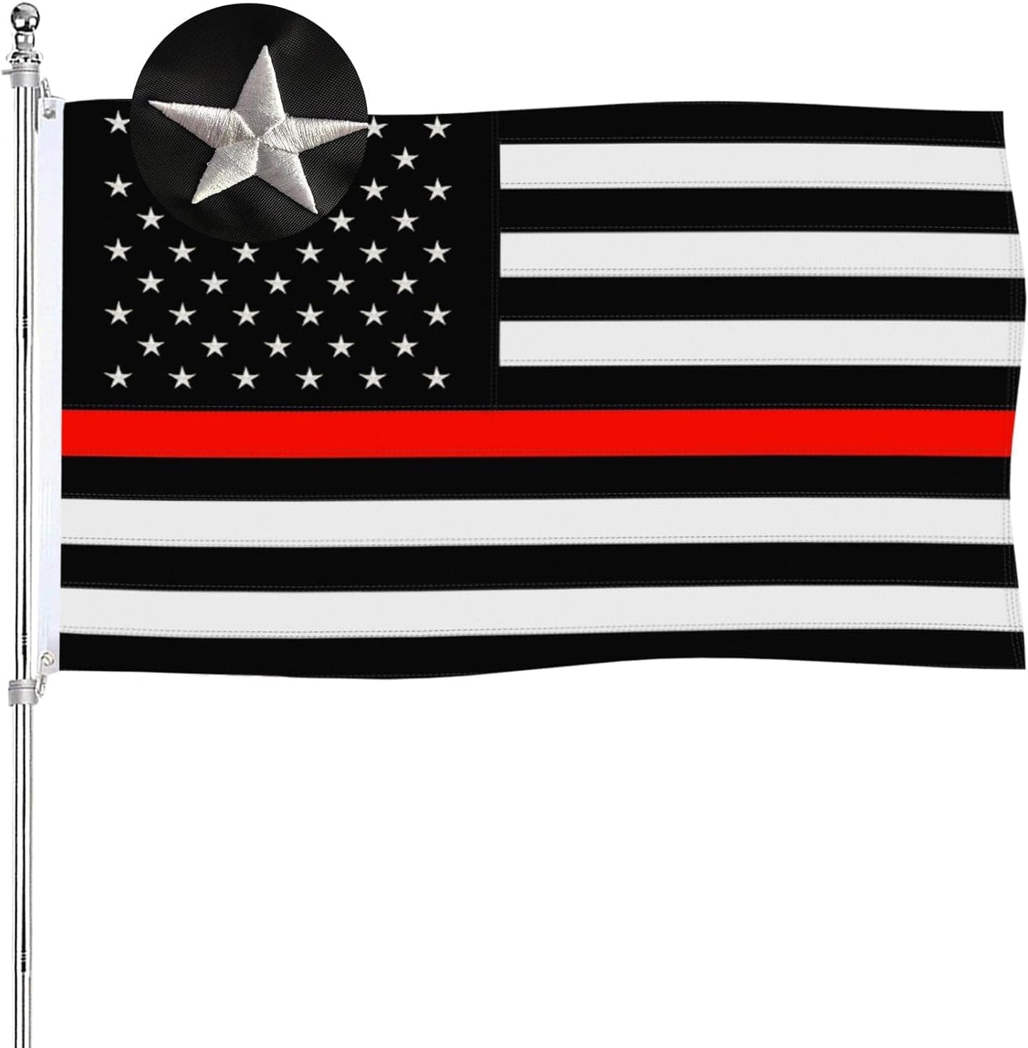 Bandera estadounidense 3x5" bordada con rayas rojas finas