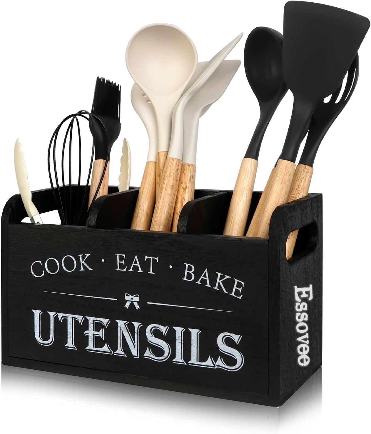Organiz. cocina madera rústica 3 compartimentos negro