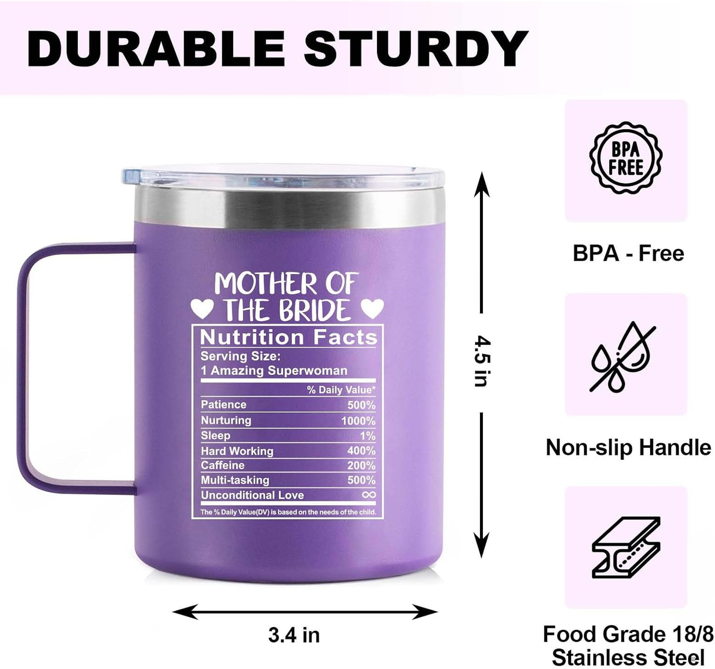 Taza acero inox aislada vacío 12oz para madre novia morado
