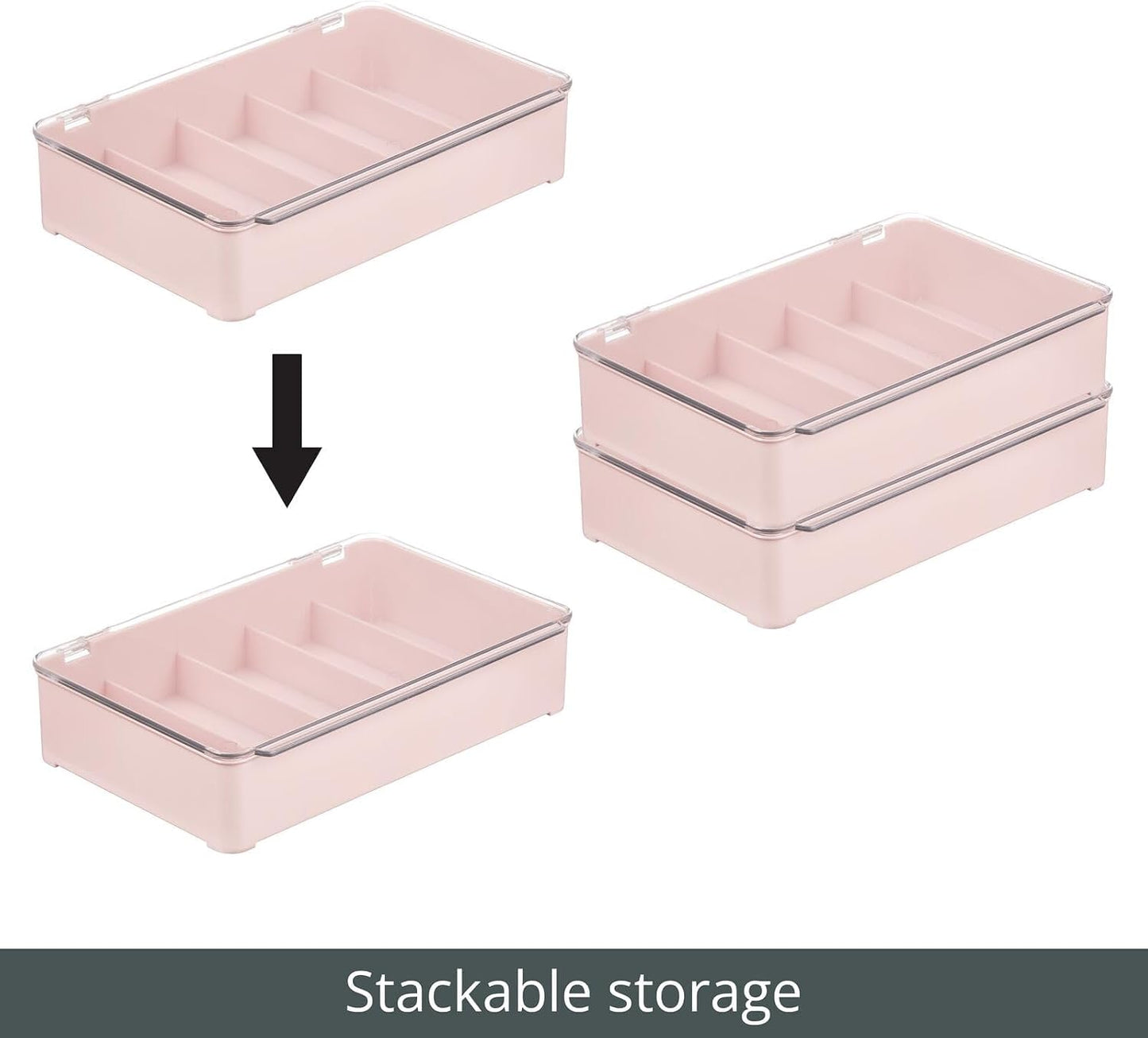 Caja plástico organizadora lentes 2uds 5 secciones rosa