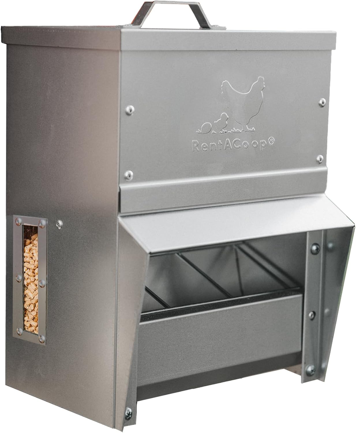 Alimentador canaleta metálica con tapa para aves 10lb