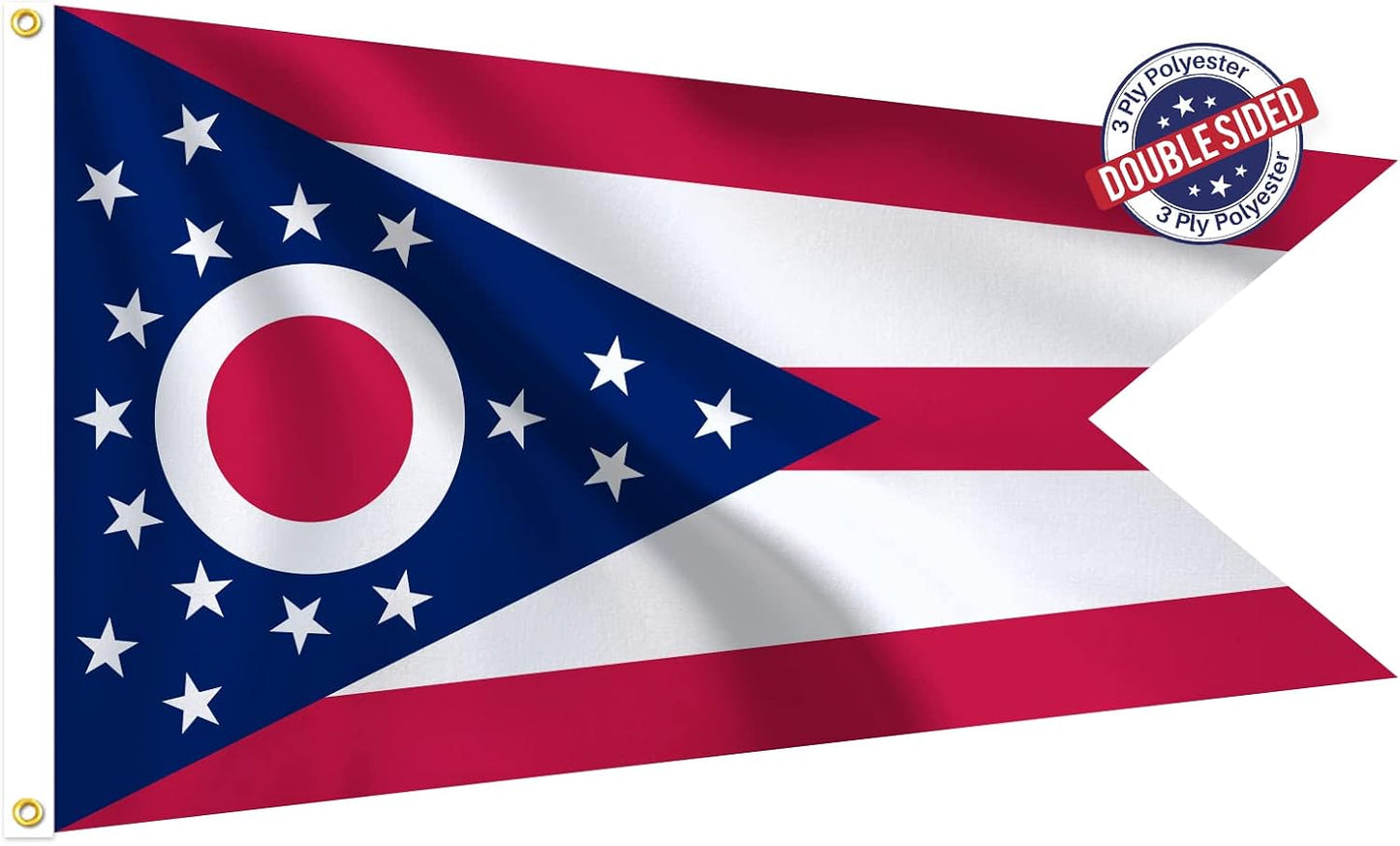 Bandera Ohio 3x5ft doble cara 3 capas latón