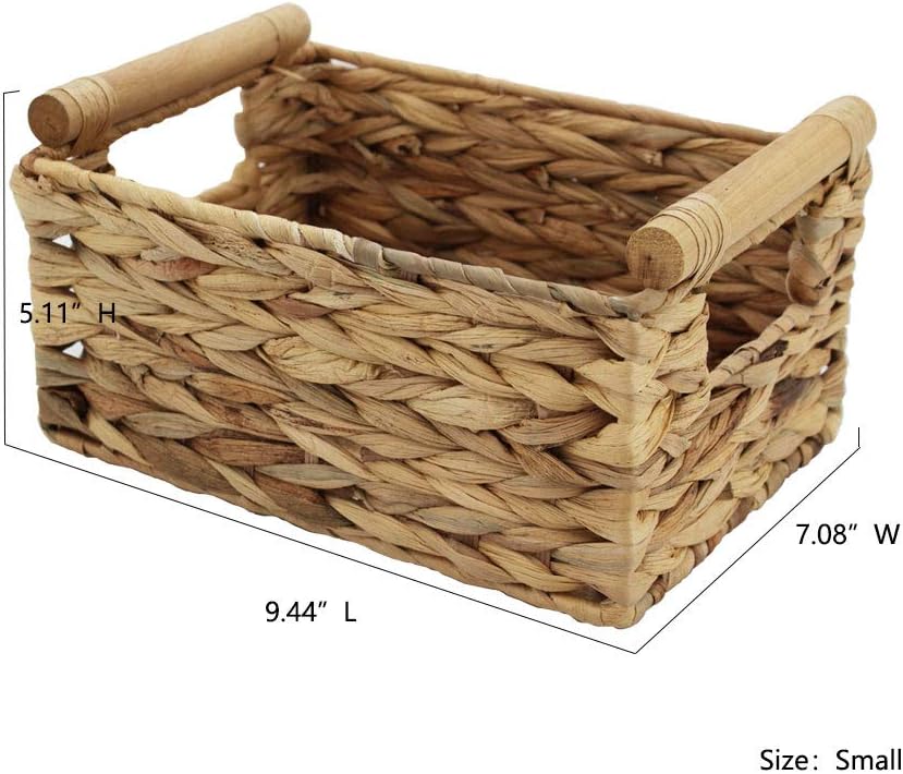 Cesta almacenamiento jacinto agua asas madera natural