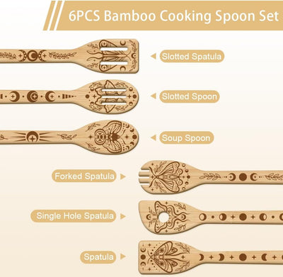 Set 6 cucharas madera diseño polilla luna utensilios cocina