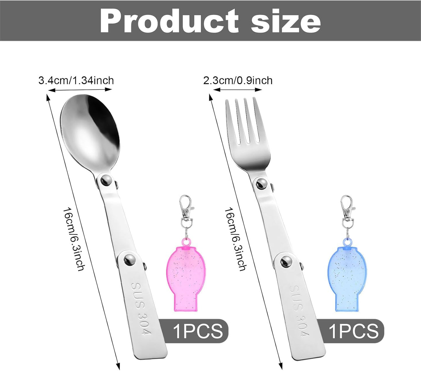 Set 2 tenedores y cucharas acero inox plegables