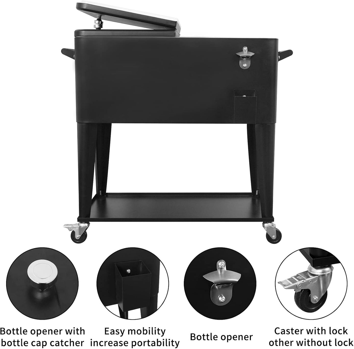 Carro enfriador 80qt con ruedas barra bebidas portatil