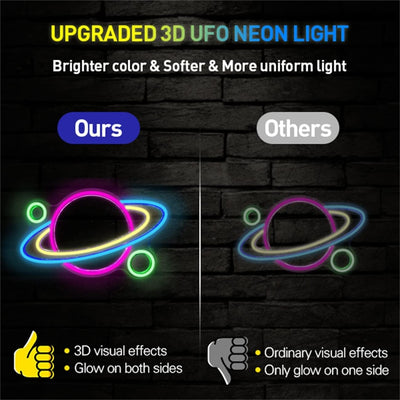 Letrero neón LED Saturno USB 16x11pulg decoración pared set