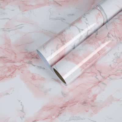 Papel tapiz autoadhesivo de mármol rosa 12x100" impermeable