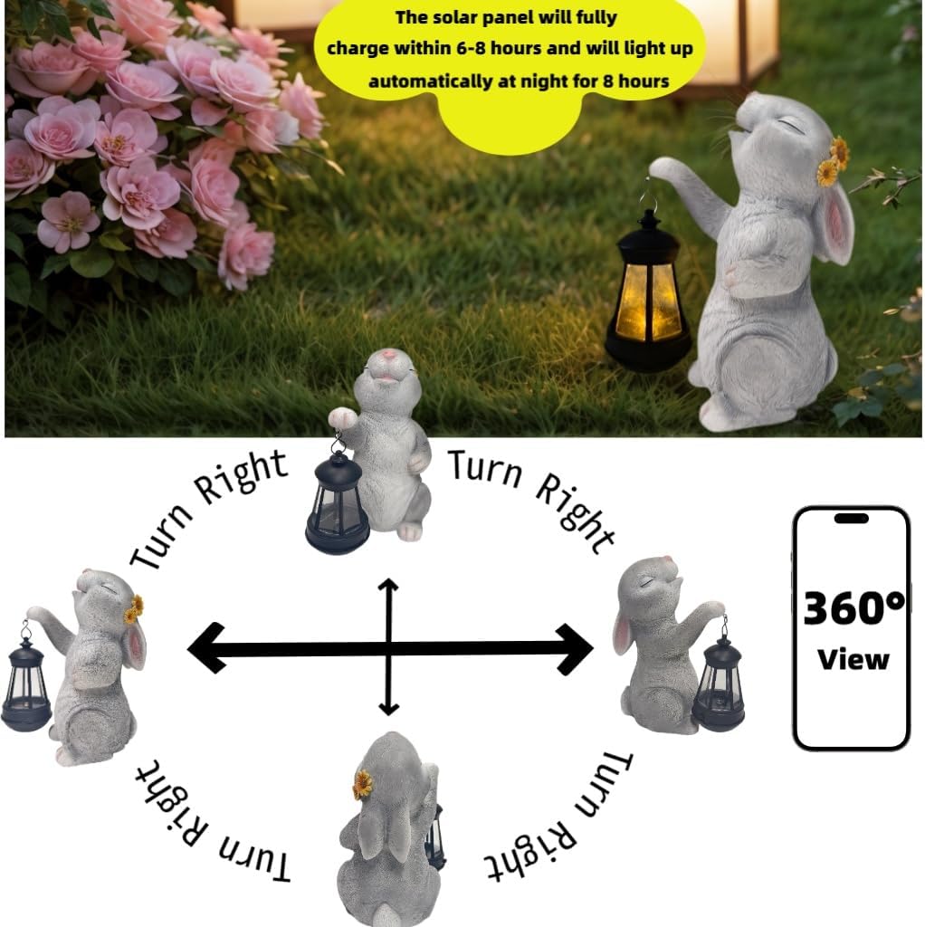 Estatua conejo solar LED decoración jardín 9.8pulg