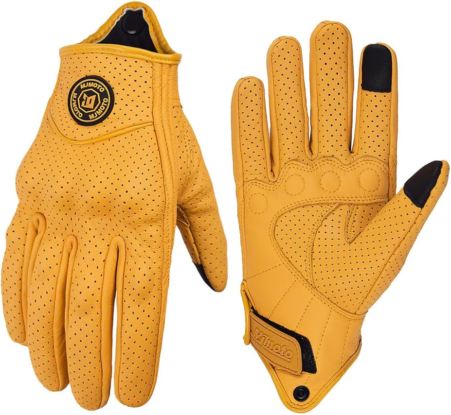 Guantes cuero cabra motocicleta pantalla táctil transpirables
