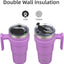 Vaso acero inox 20oz con asa 2 pajillas tapas lavanda