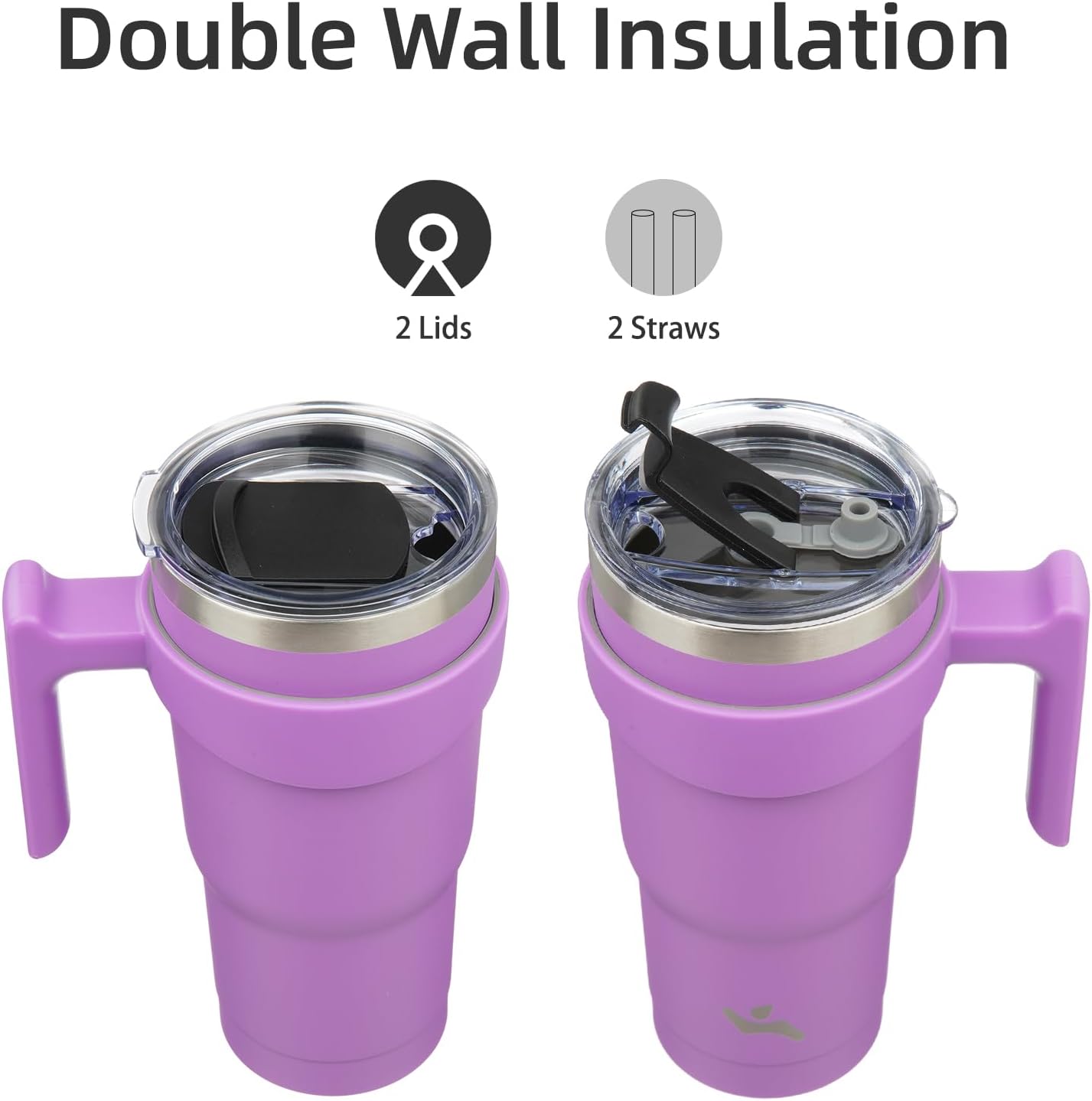 Vaso acero inox 20oz con asa 2 pajillas tapas lavanda
