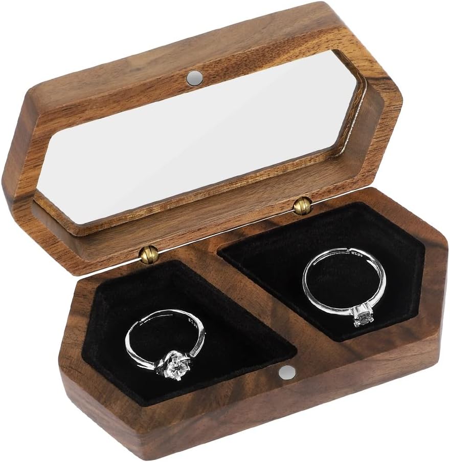 Caja madera anillos boda dos anillos soporte propuesta