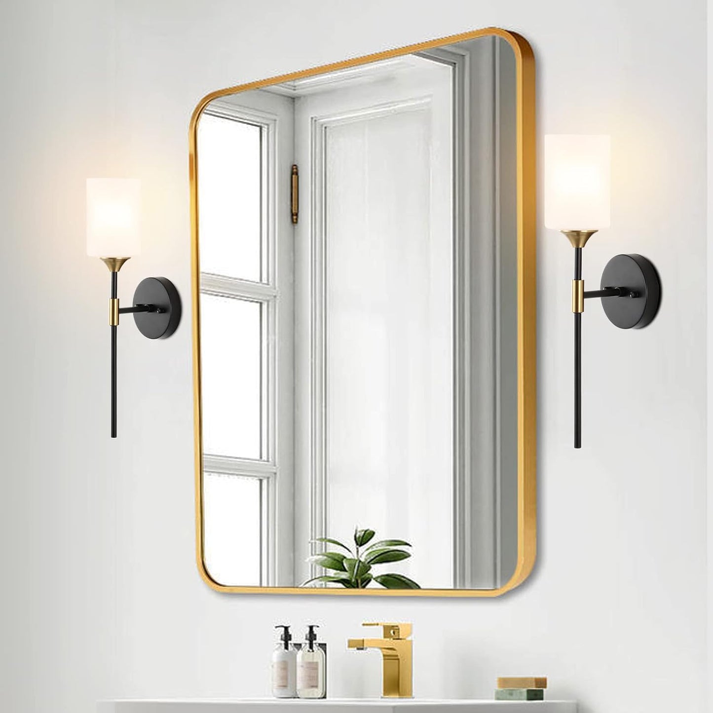 2 Pzas Aplique Pared Moderno Cristal Blanco Acabado Negro