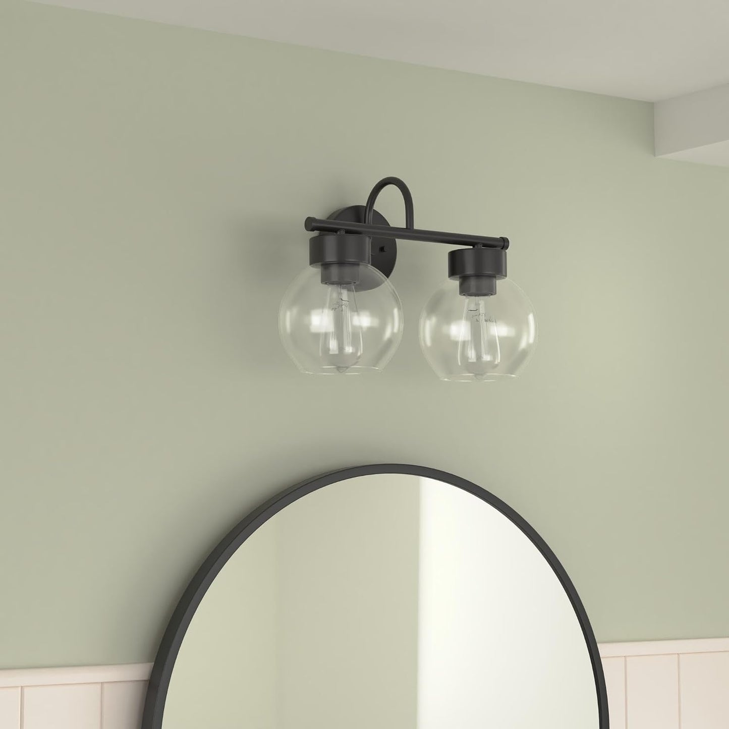 Lámpara baño 2 luces negro mate sobre espejo con vidrio