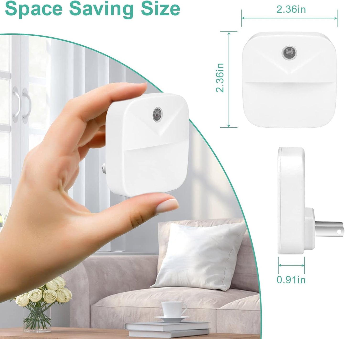 6 Luces Nocturnas Enchufables LED Blancas Cálidas Sensor