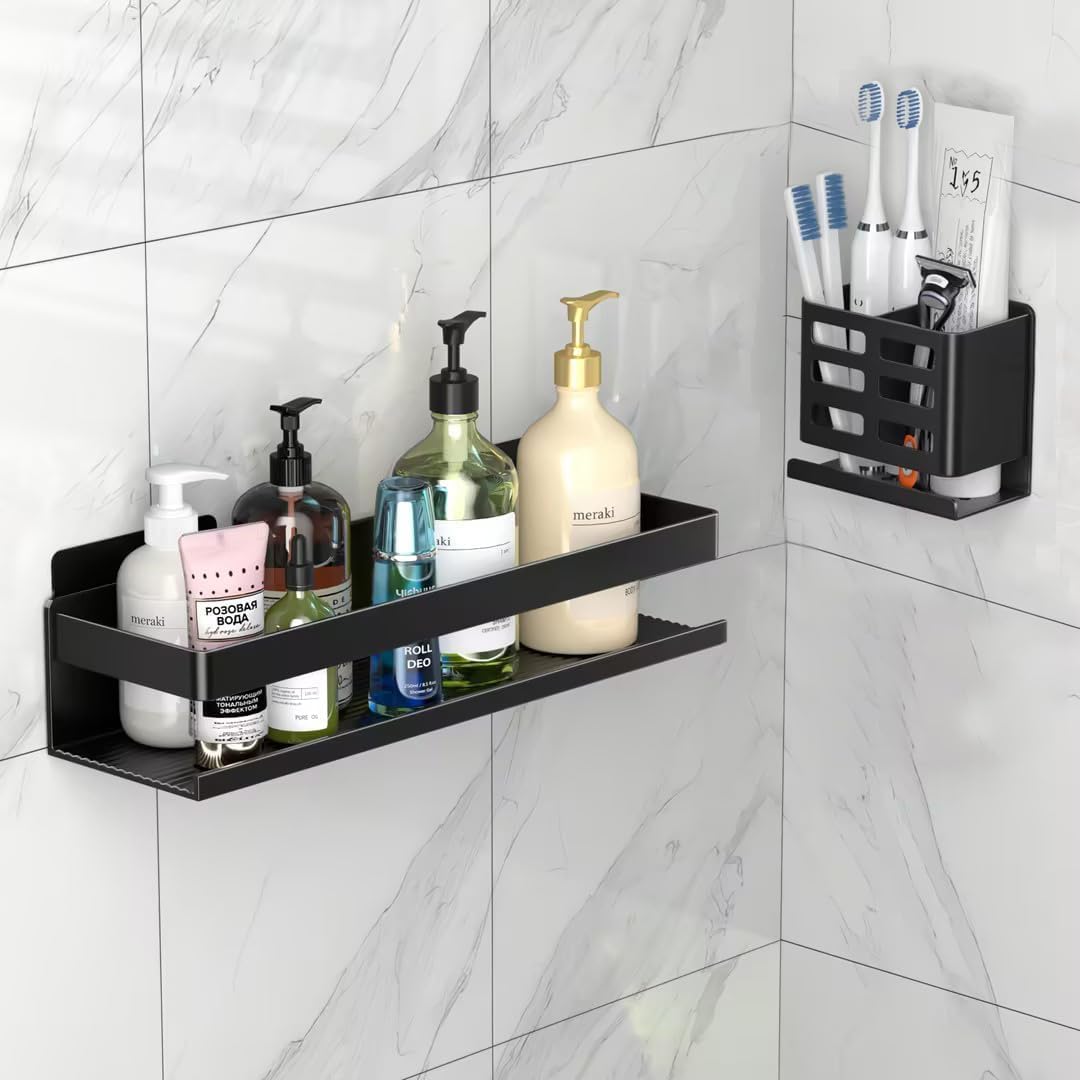 Organiz. ducha aluminio adhesivo sin perforar 2 pzas