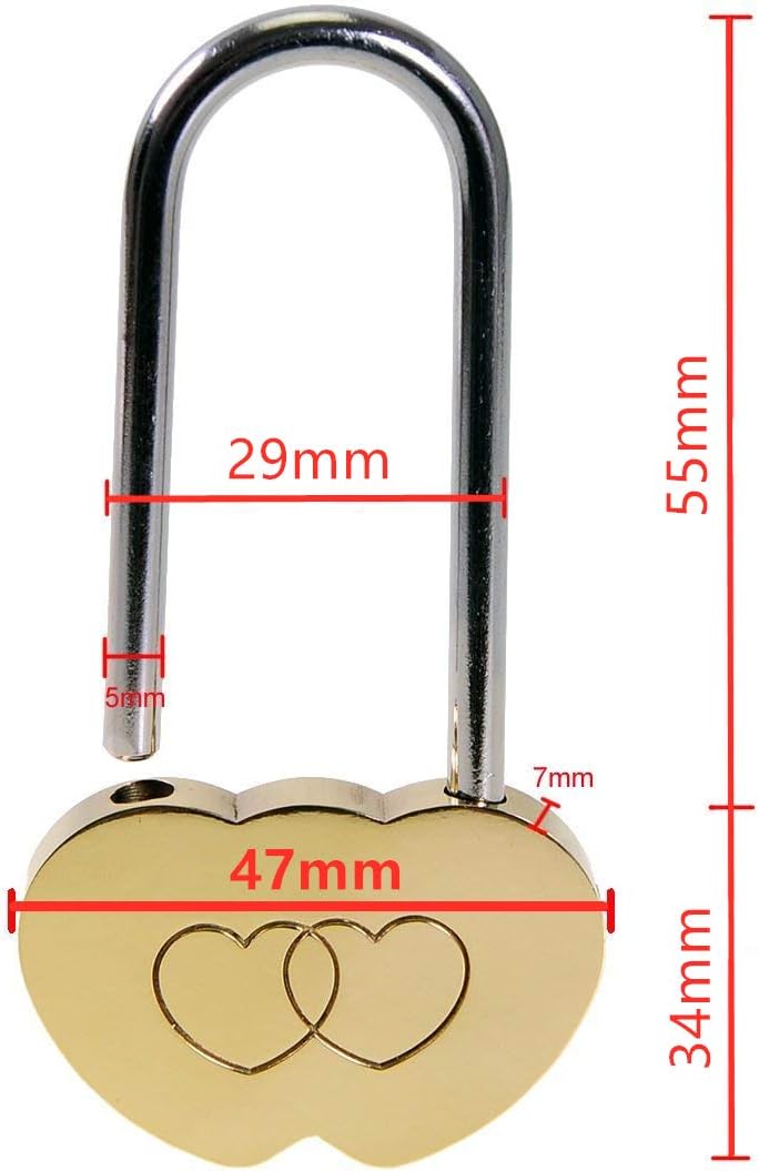 Candado sin llave doble corazón 3.5x1.969pulg amor eterno