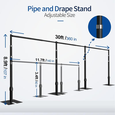 Soporte fondo tubo ajustable 8.9x30ft base metal para fiestas boda