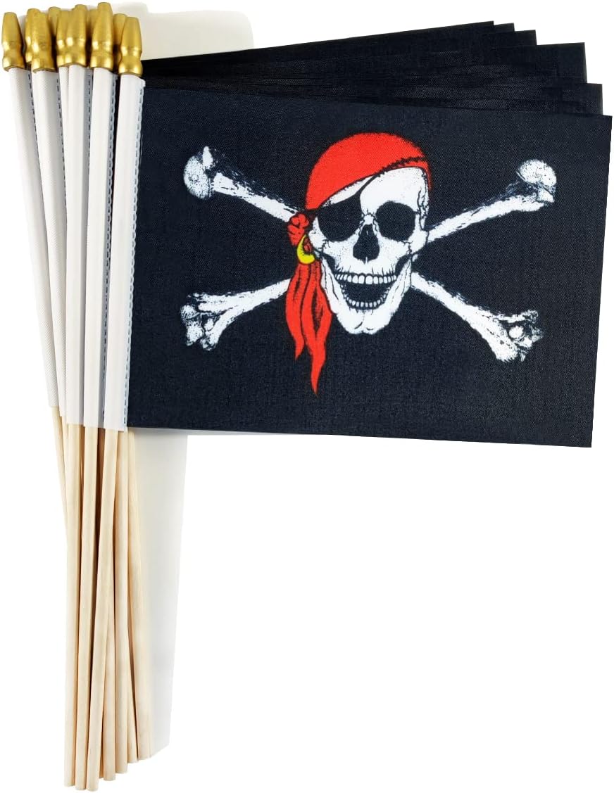 Bandera Jolly Roger con poste madera 12 pzas