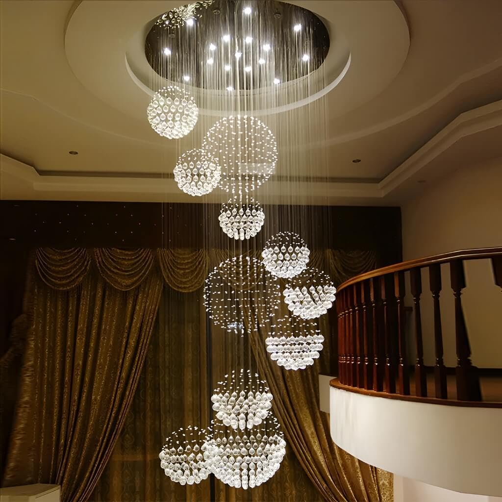 Candelabro esfera espiral cristal gota luz 31.5x110pulg