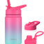 Botella agua acero inox 12oz para niños con popote