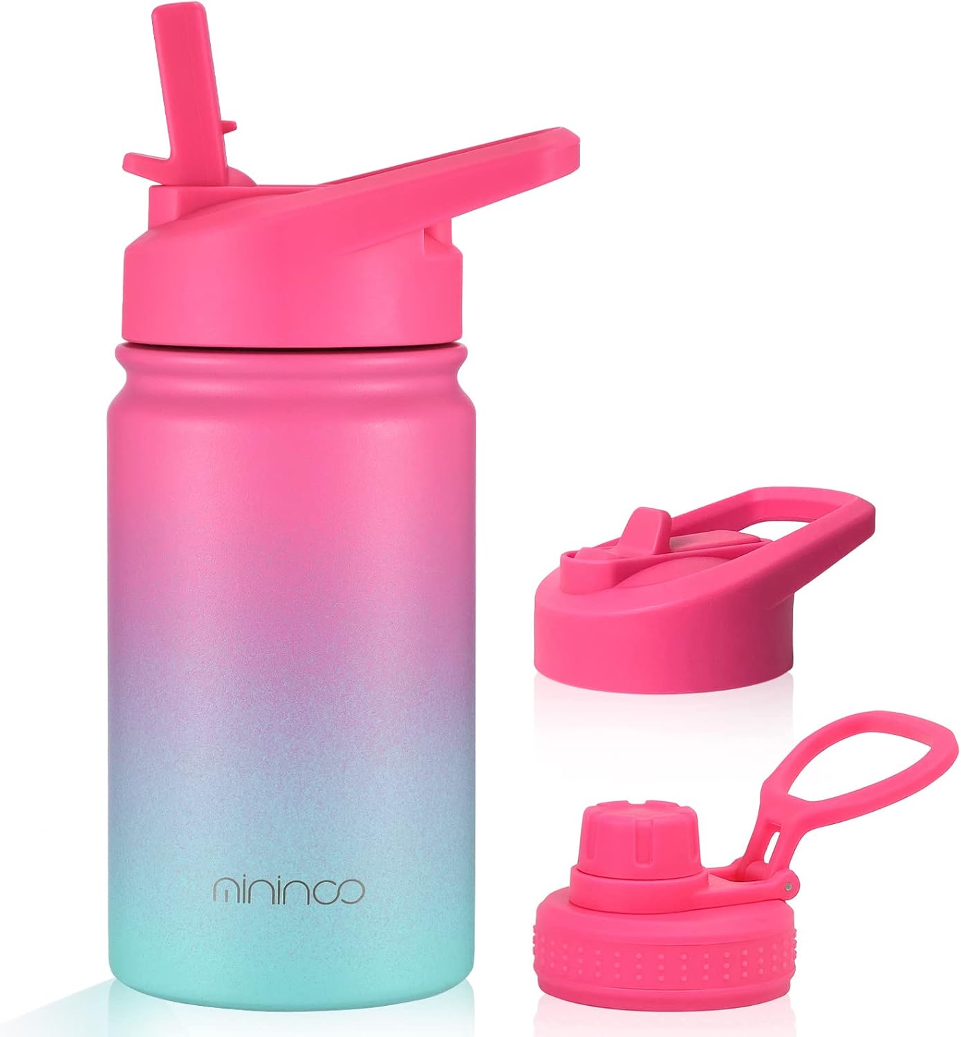 Botella agua acero inox 12oz para niños con popote