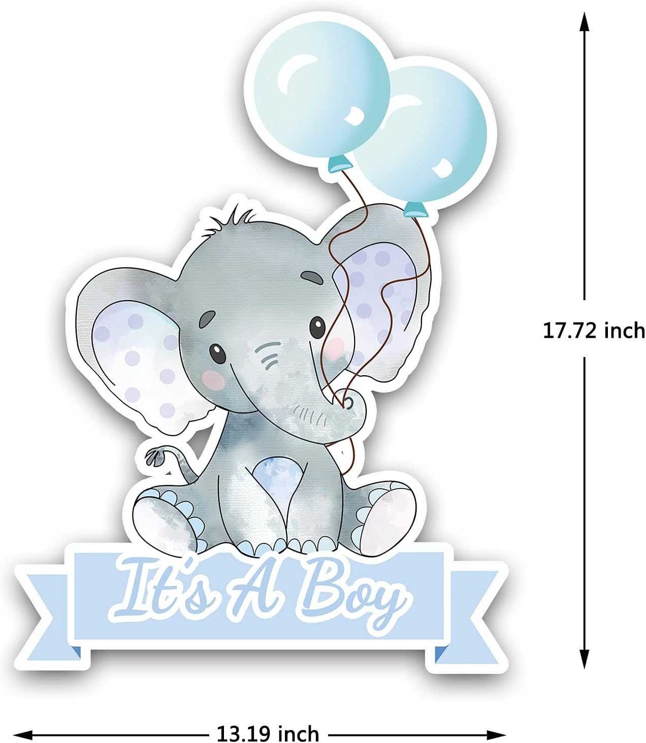 Cartel elefante azul globos texto It's A Boy baby shower