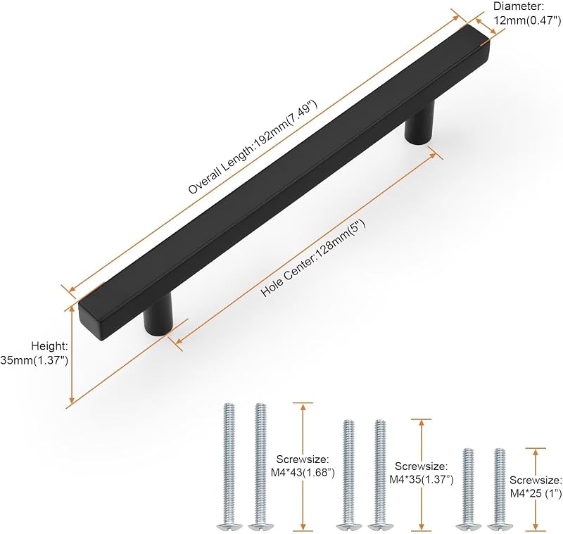 25 Manijas Planas Negras para Gabinetes 5" Acero Inox