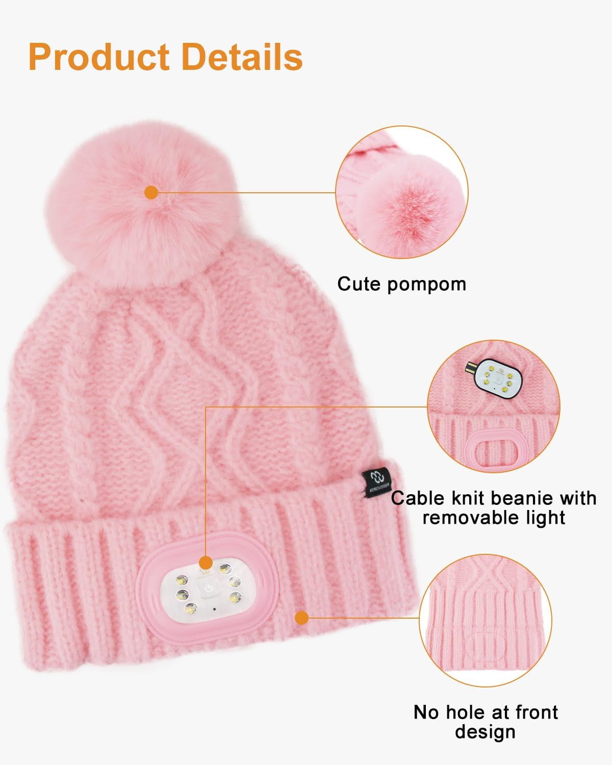 Beanie LED para niños con luz 3 modos recargable USB