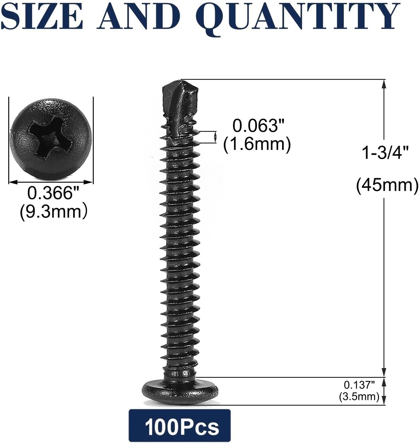 Tornillos chapa #10x1-3/4 pulg acero inox 410 autorroscantes